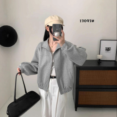 立领拉链开衫长袖落肩卫衣外套女2025秋季休闲百搭学院风夹克上衣