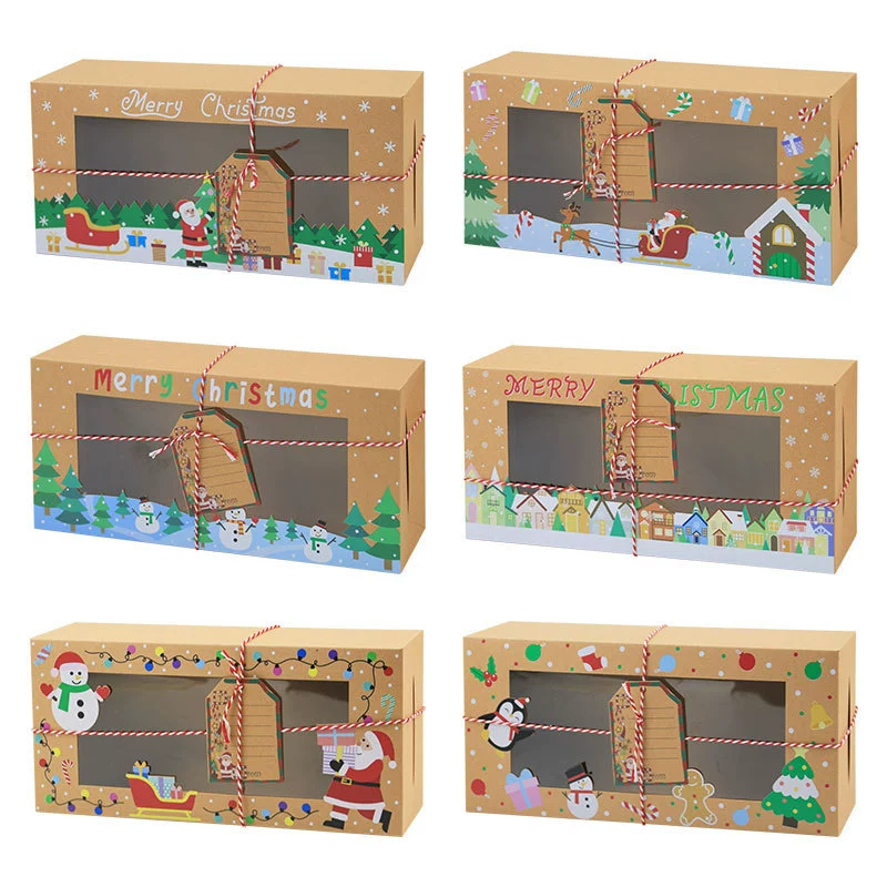 Рождественская подарочная коробка из крафт-бумаги с ПВХ-окном для печенья и конфет, креативная упаковка для подарков, трансграничная доставка Temu