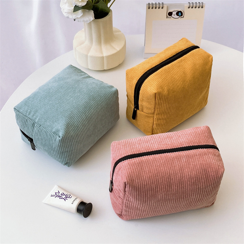 Transfronterizo japonés ins bolsa de cosméticos de pana de color sólido de gran capacidad bolsa de almacenamiento multicapa de aspecto alto bolsa de lavado de maquillaje de belleza