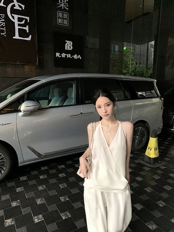 成分牛牛 | 軽酸素セット天糸亜麻首ベスト女性夏カジュアルワイドパンツ高級2セット|undefined
