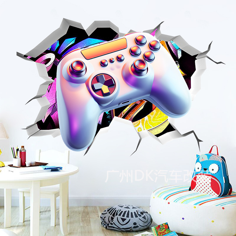Etiqueta engomada de la pared de Amazon Etiqueta engomada de la pared 3d Logo de la consola de juegos Etiqueta engomada de la pared del jugador Etiqueta engomada impermeable de dibujos animados de la habitación del niño pvc