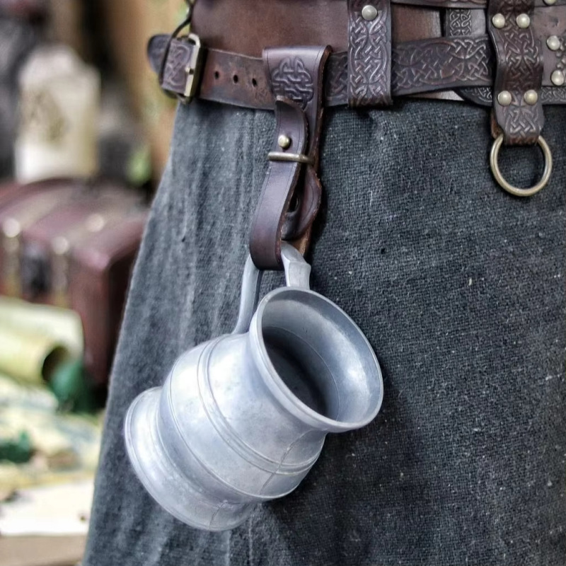 Medieval Renaissance Fair Belt Accessories, Wine Glass Leather Cup Holder for Belt, Keychain Holder