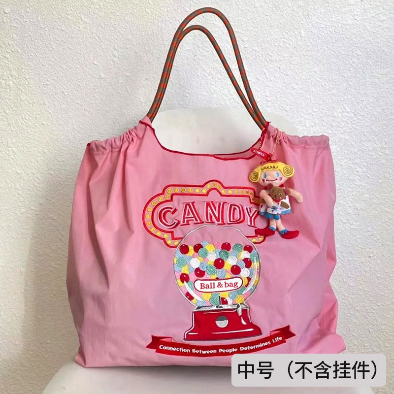 日本製自家製ボールチェーン環境に優しいショッピングバッグナイロン布刺繍フラワーポータブルキャンバスバッグナイロンショッピングバッグ|undefined