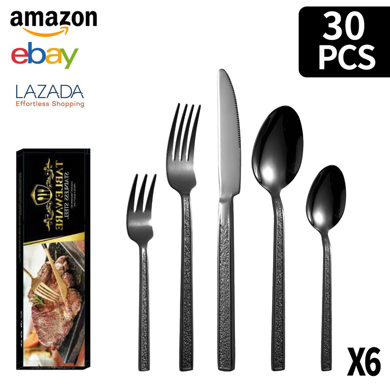 クロスボーダーステンレス食器角ハンドル石模様20/30/40/60ピースセットチタンメッキ洋食器ステーキナイフ、フォーク、スプーン|undefined