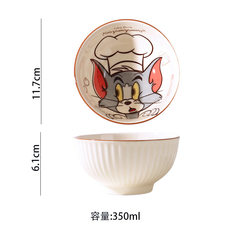 トムとジェリーの共同ブランド釉下色ライスボウル漫画かわいいセラミックボウル家庭用安全高温耐性子供用食器|undefined