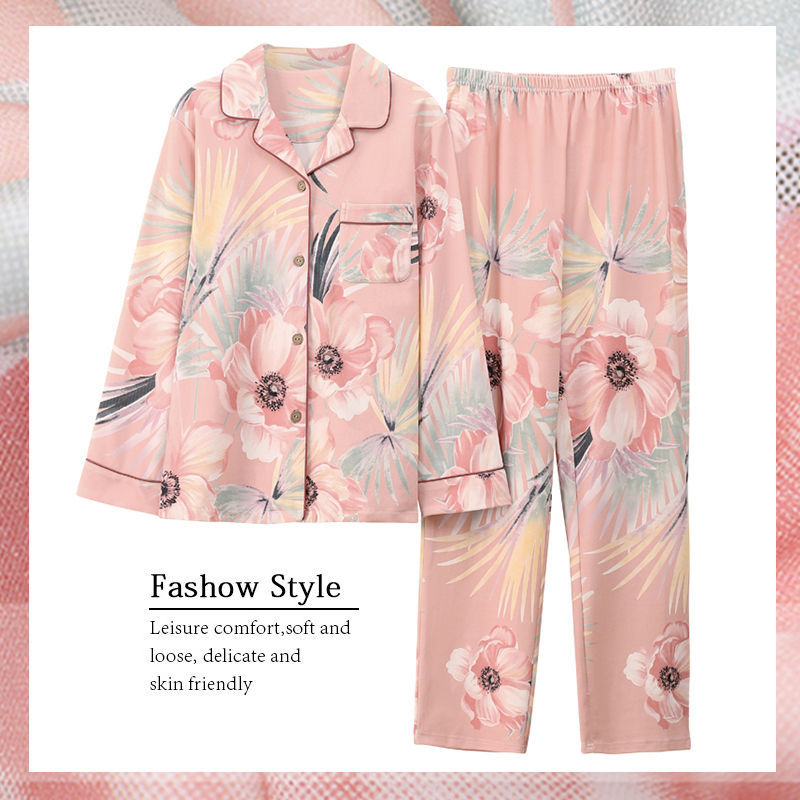 Pijamas de mujer primavera y otoño 100% algodón de manga larga delgada madre de mediana edad y ropa para el hogar de algodón de mediana edad y edad avanzada