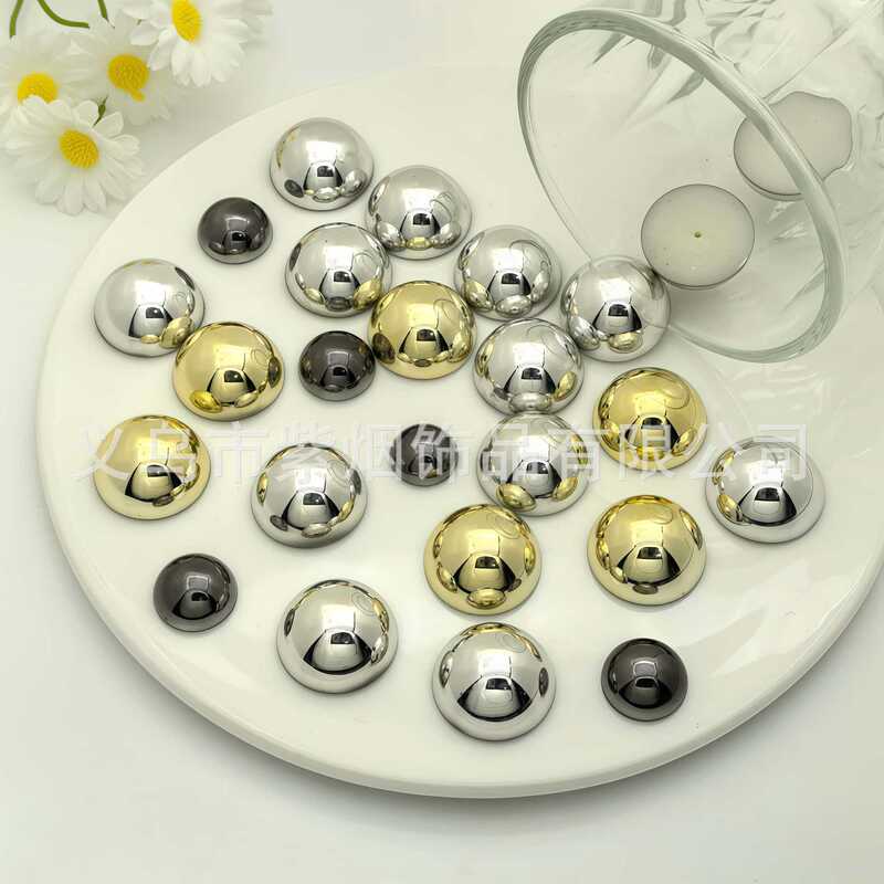 Smooth Flat Bottom Uv Electroplated Semi-Round Beads Hemisphere Silver Gold Gun Black Loose Beads DIY Cup Crafts Accessories