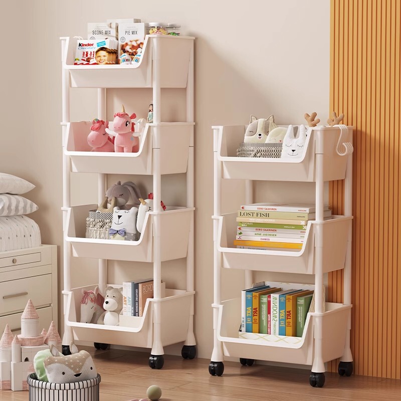 Movable bookshelf floor storage rack children's toy storage reading rack with wheels trolley multi-layer simple bookcase
