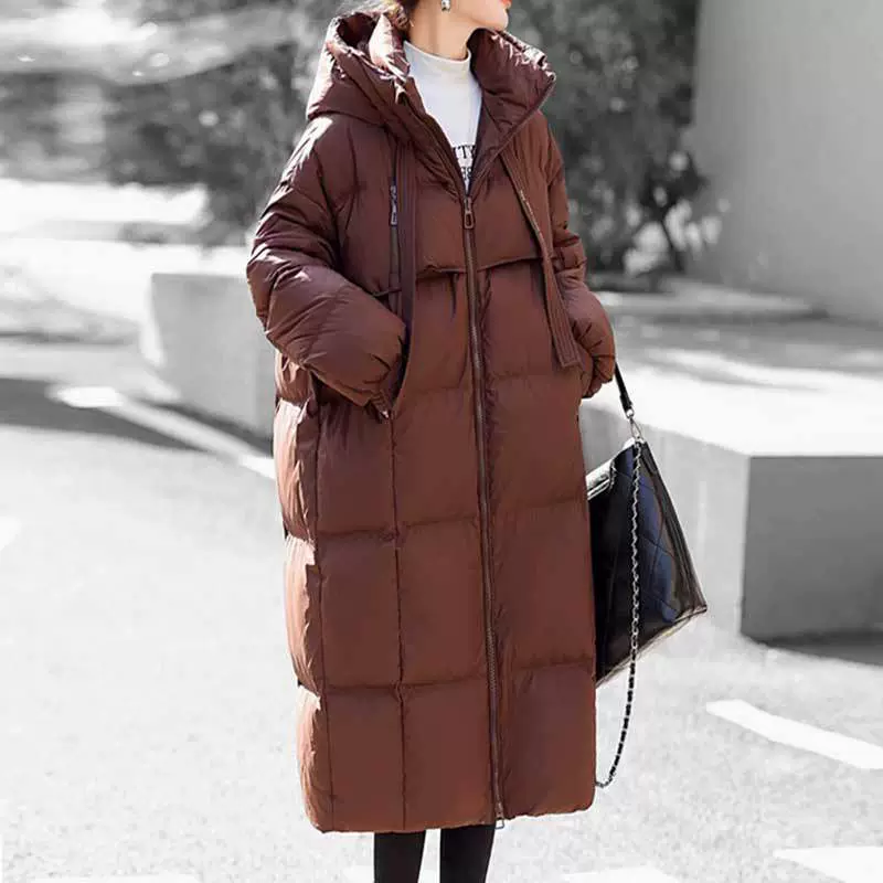 羽绒服女中长款过膝2025冬季新款时尚加厚白鸭绒宽松面包服外套潮