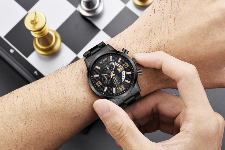 montre homme numérique à trois yeux avec calendrier tendance montre homme en acier inoxydable montre ceinture en acier_voghion.com