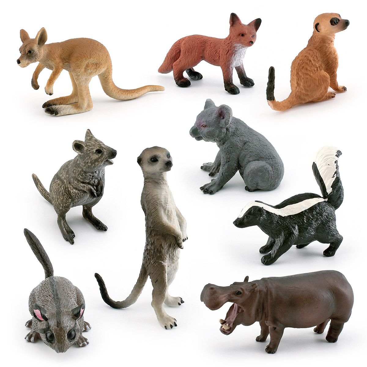 Transfronteriza simulación bosque animal zorro rojo canguro zorrillo zarigüeya hipopótamo Kara árbol oso modelo adornos estáticos