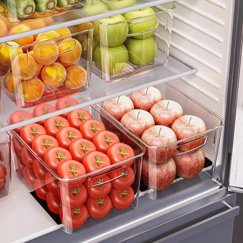 Caja de almacenamiento de refrigerador tipo cajón transparente de grado alimenticio acabado artefacto caja de almacenamiento de verduras y huevos caja de alimentos especial
