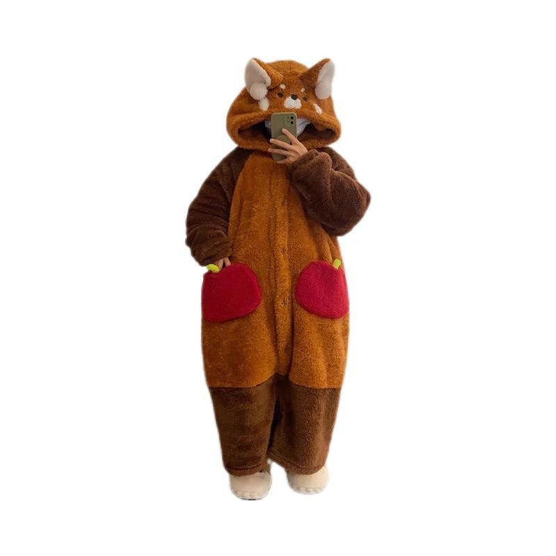 特価!! かわいいアライグマのパジャマ女性の冬の新しいベルベットはサンゴのベルベットの保温家の服のパジャマを厚くした|undefined