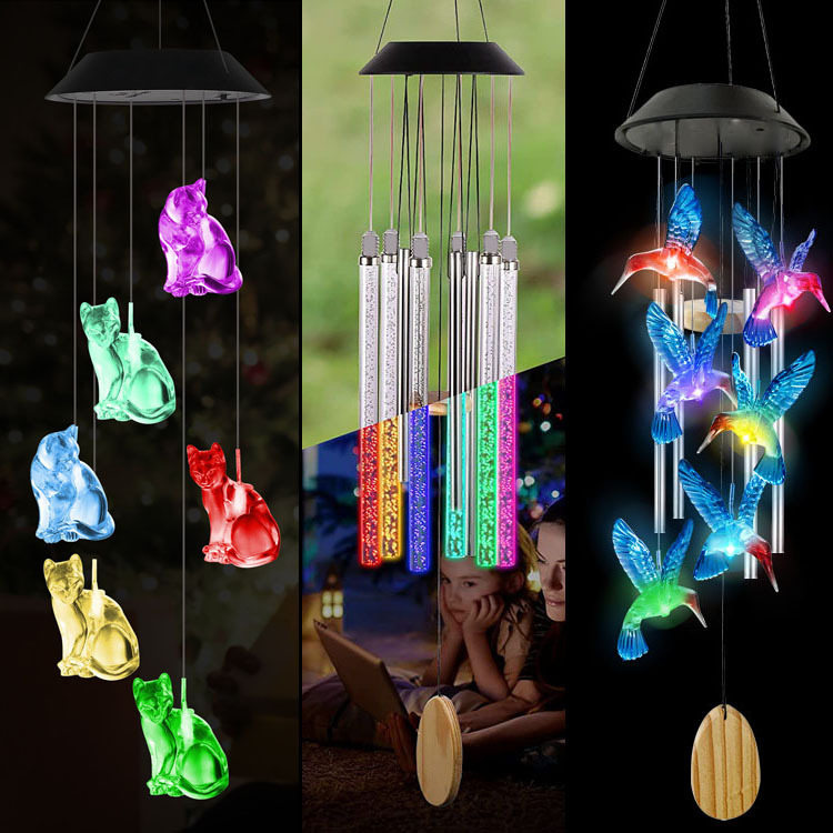 Solar Wind Chime Light Led Colorful Gradient Hummingbird Butterfly Eva Ball Courtyard Christmas Gift Outdoor Decoration