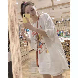 2024新款白色美少女战士短袖T恤女大码宽松卡通夏季中长款ins潮