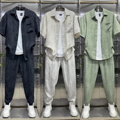 Men's 2025 Summer New Casual Set: Collared Shirt and Long Pants Two-Piece Set, Comfortable and Versatile Sports Suit
