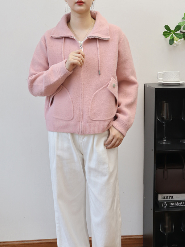 拉链针织双面呢开衫2025秋冬新款韩版宽松休闲百搭纯色毛衣外套女|undefined