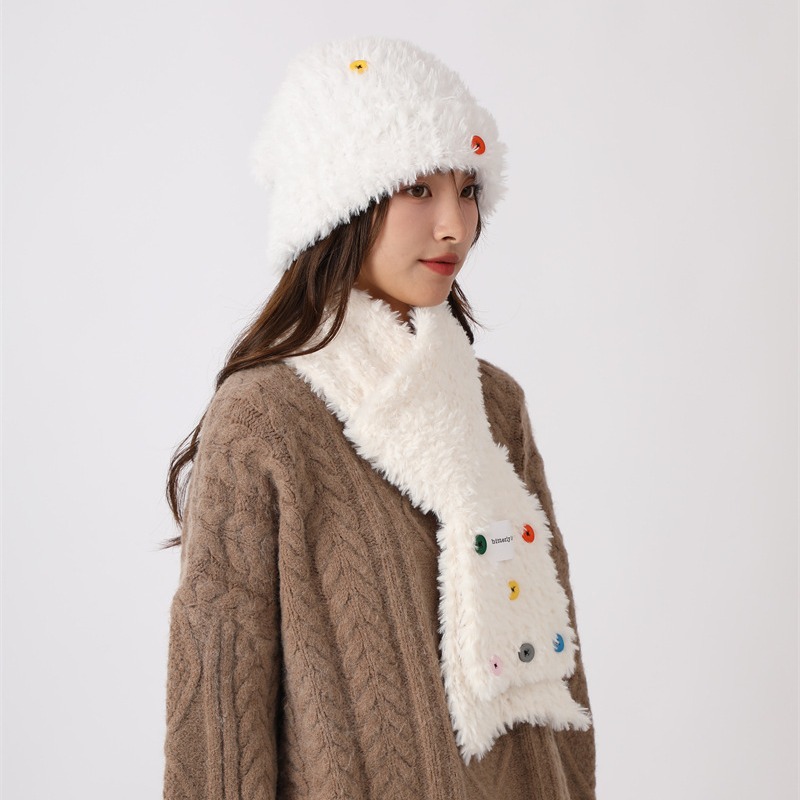 Cervo bianco stesso stile bambini autunno inverno peluche lana ispessita e calda pulsante mostra faccia piccola grande testa_voghion.com