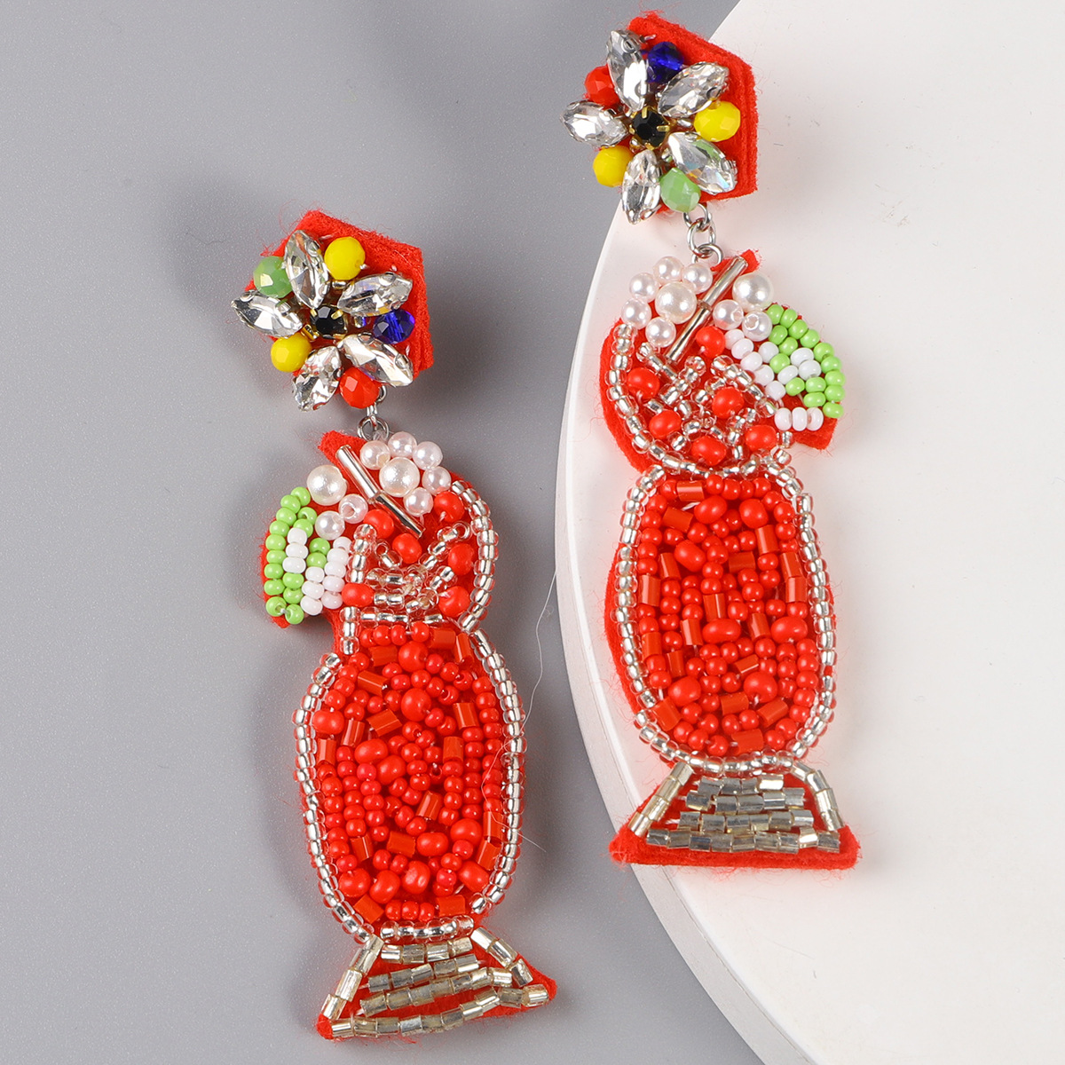 Fashion Wine Glass Resin Beaded Rhinestones Drop Earrings display picture 6