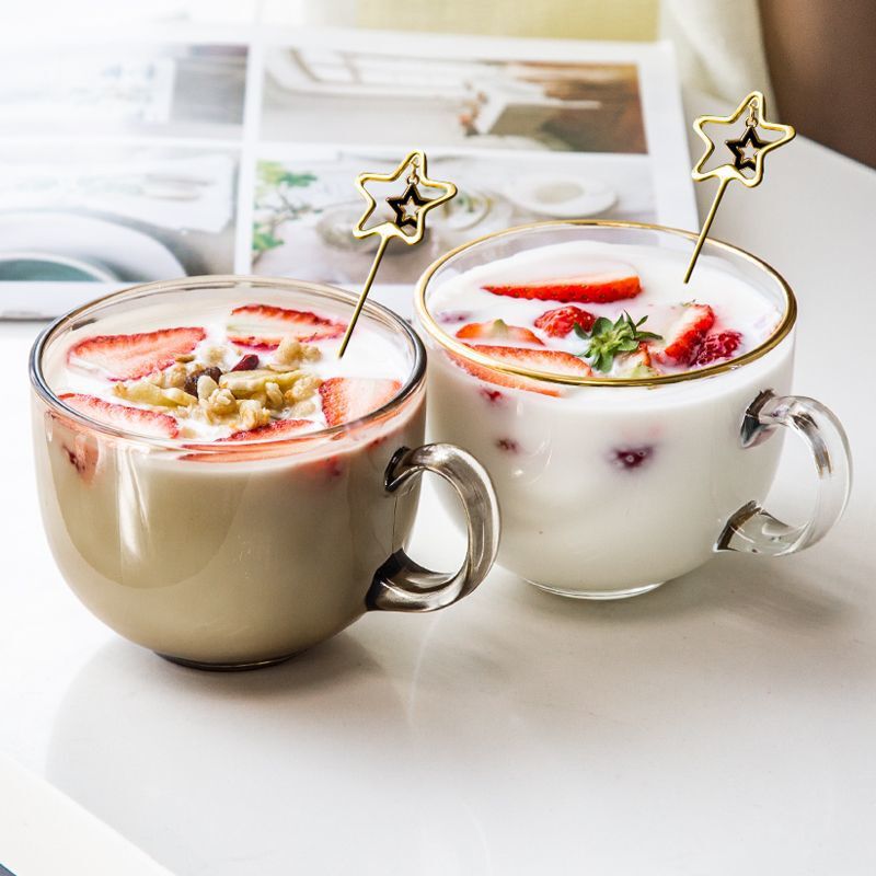 茶色のガラスの朝食カップ蓋とスプーン付き大容量ヨーグルトカップ家庭用朝食ボウル豆乳カップ水 XF|undefined