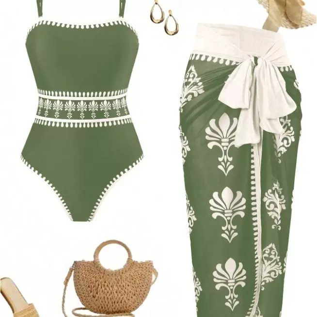 2025新款时尚性感连体泳衣防晒纱裙两件套bikini比基尼高级氛围感