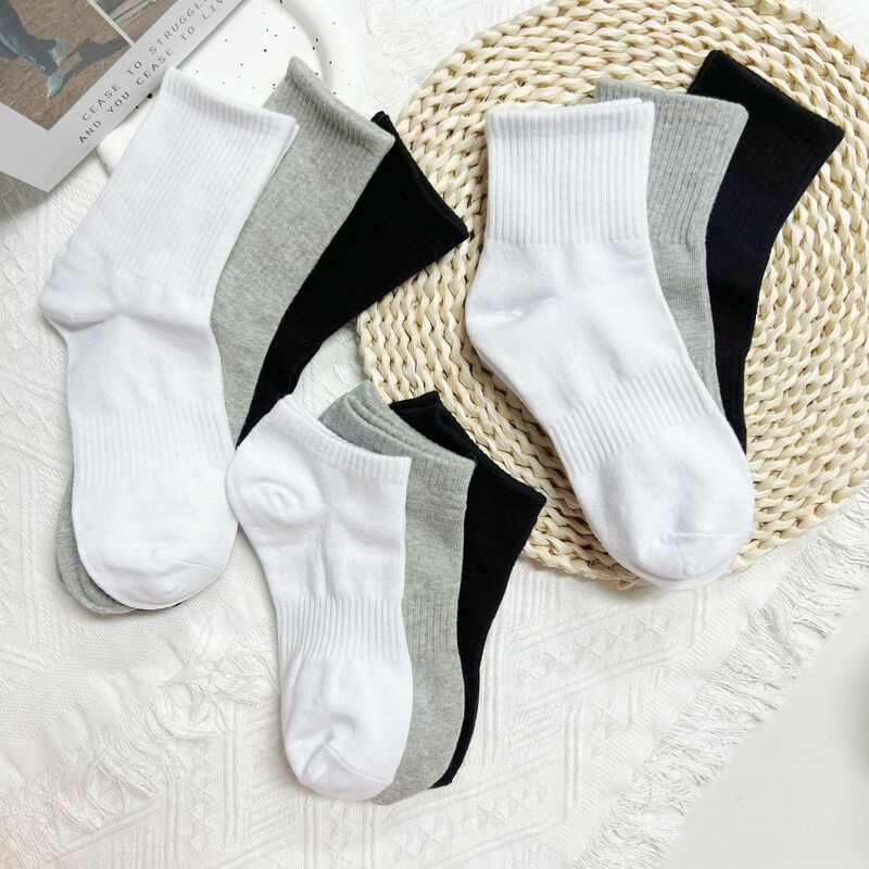Men's Waist Socks for Spring and Autumn, Pure Cotton Sports Low-Mid Tube Socks, Sweat-Absorbent, Breathable, White Boat Socks, Casual and Comfortable