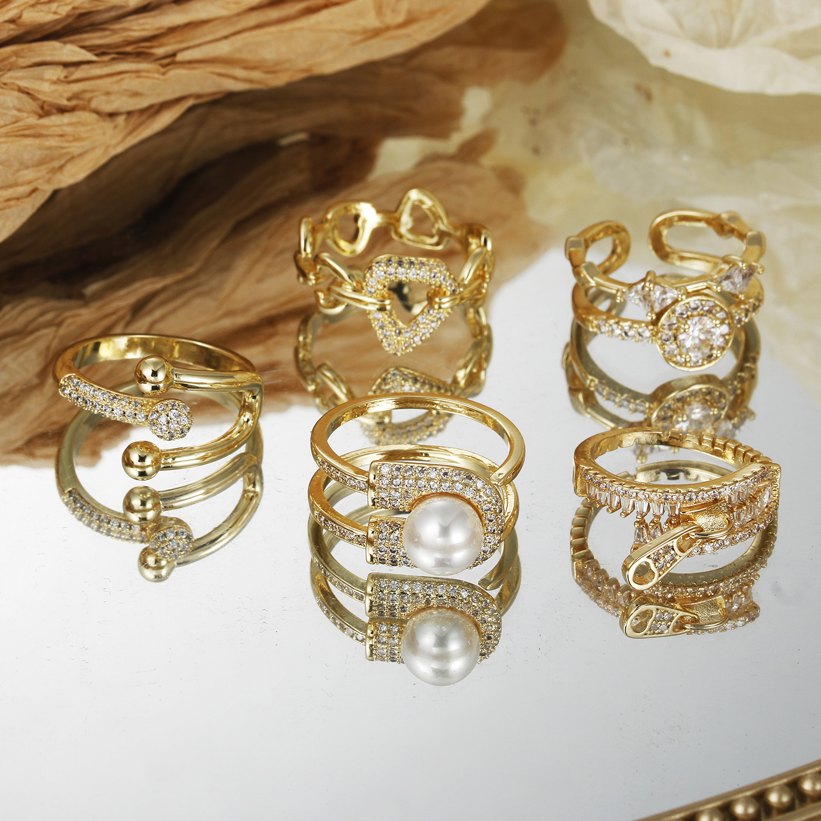 Simple Style U Shape Copper Inlay Zircon Open Ring 1 Piece