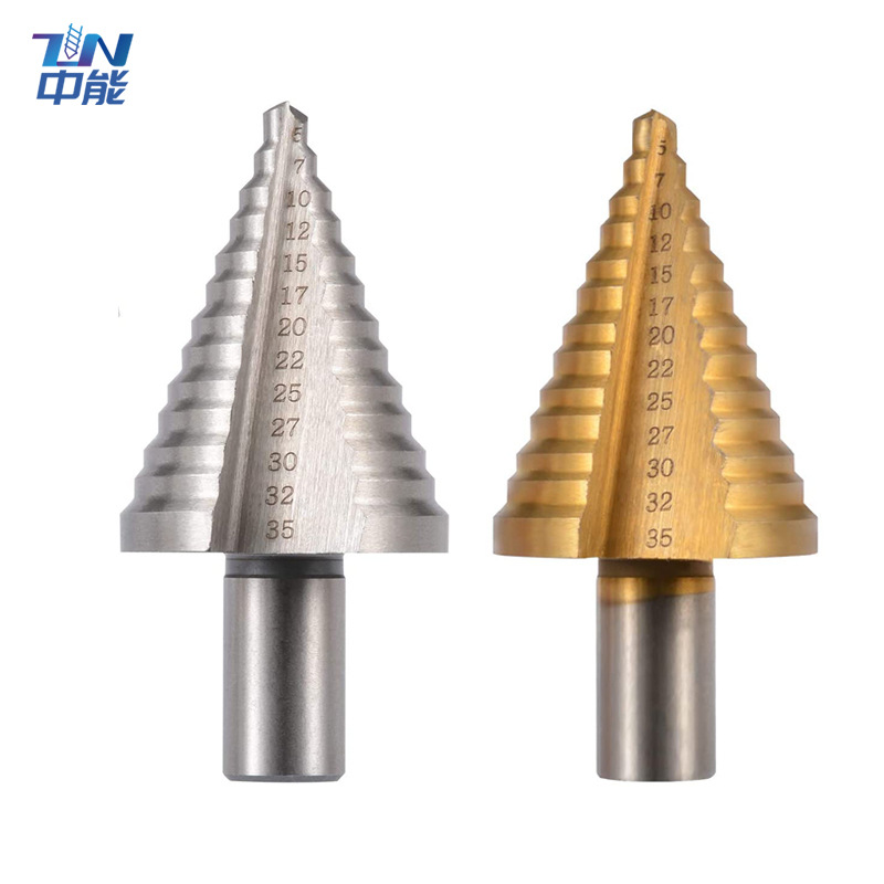高速钢三角柄5-35mm本色金色宝塔钻头阶梯扩孔钻多功能宝塔开孔