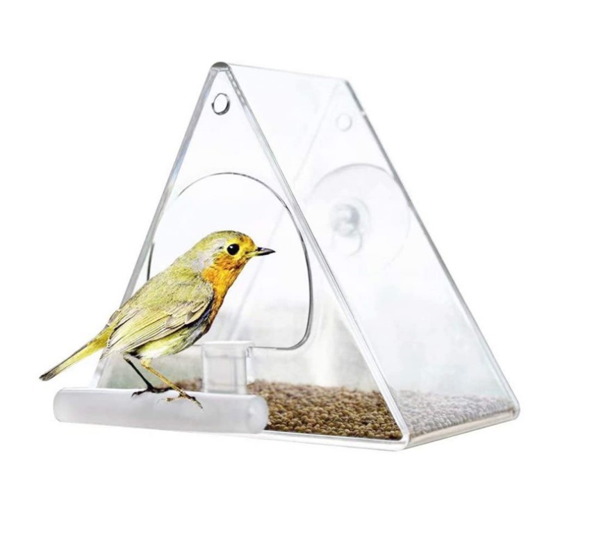 Creative acrylic bird cage transparent triangular acrylic pet box bird feeder Amazon bird feeder 6