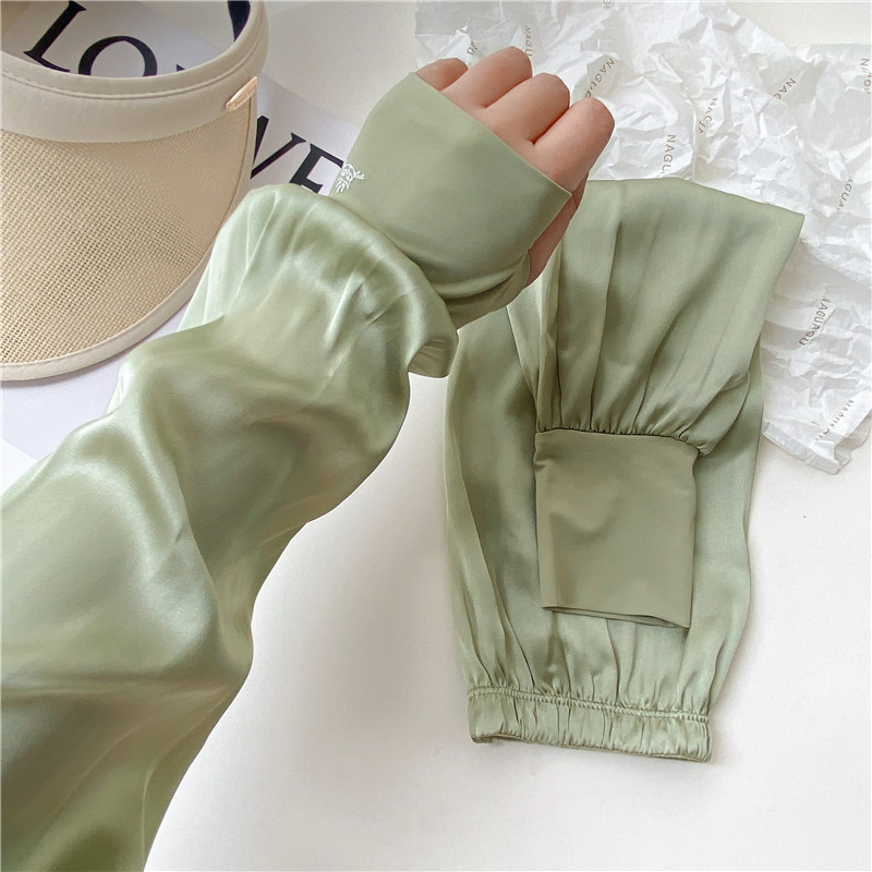 Summer high-quality ice silk breathable loose gloves sun protection ice sleeves women's anti-UV sleeves solid color driving sun protection