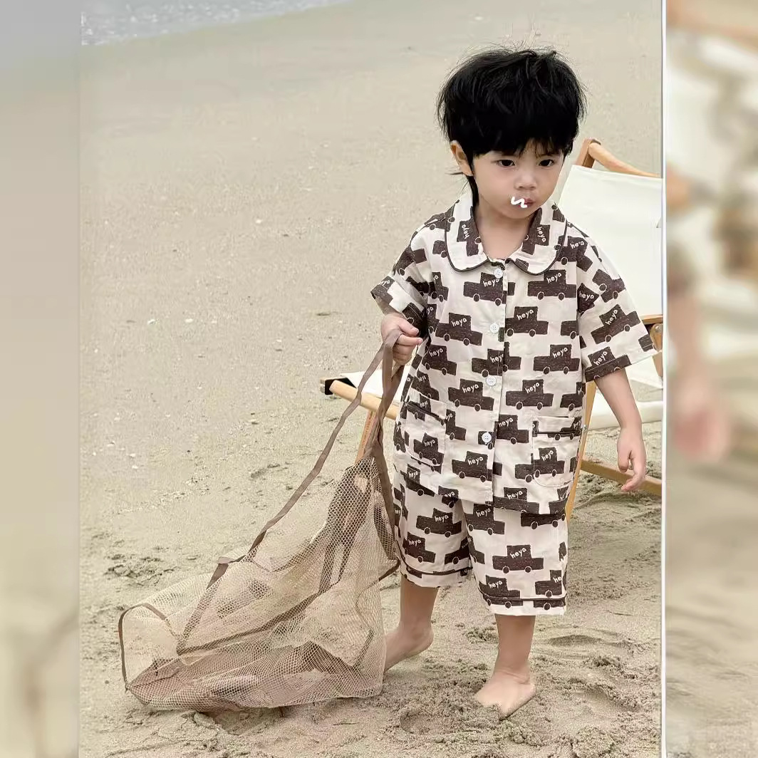 24夏新款儿童家居服套装韩版印花两件套宝宝睡衣短袖7分裤套装