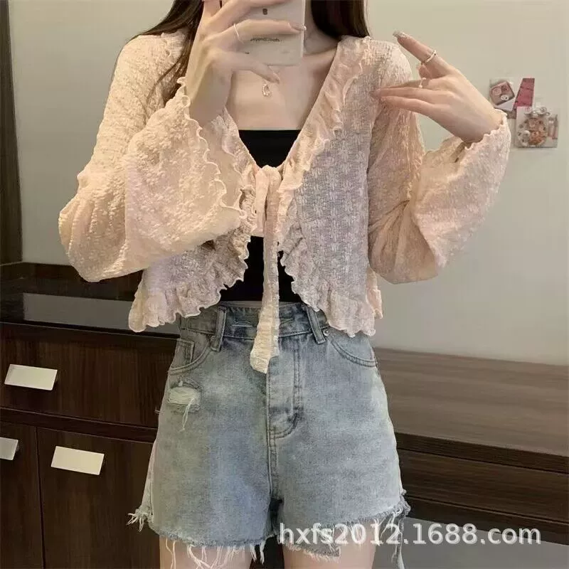 Весенний новый французский нежный ветер с кружевной кардиган куртка красивый шикарный короткий иностранный топ