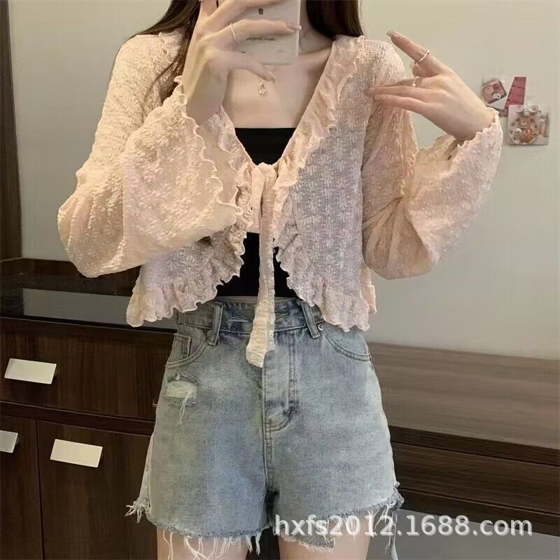 Spring New French Style Gentle Style Ruffled Lace Cardigan Jacket Beautiful Chic Short Western Style Top Spring New French Style Gentle Style Ruffled Lace Cardigan Jacket Beautiful Chic Short Western Style Top