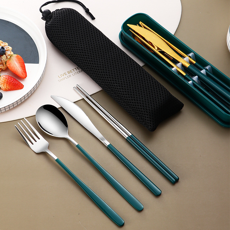 304 stainless steel portable tableware Korean-style knife, fork, spoon and chopsticks four-piece set student tableware outdoor gift tableware set 304 stainless steel portable tableware Korean-style knife, fork, spoon and chopsticks four-piece set student tableware outdoor gift tableware set