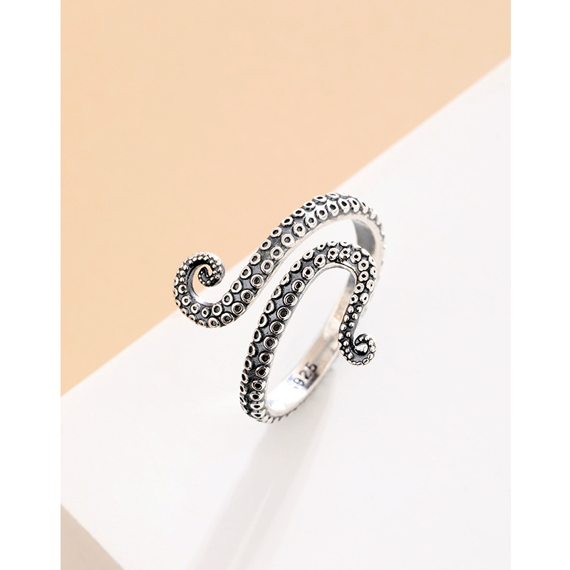 925 anillo de pulpo de plata esterlina mujer TEMU nicho transfronterizo europeo y americano retro hacer vieja personalidad anillo de anillo de estilo punk abierto