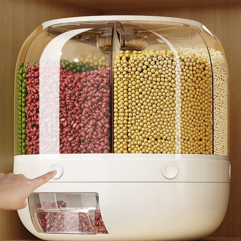 Rice Storage Wholesale Divided Rice Bucket Household Rice Sealed Moisture-Proof Grain Storage Box Box Rotating Insect-Proof