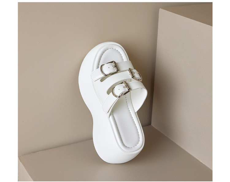 Dép sandal nữ quai chữ V đế dày 8cm, khóa thắt lưng, phong cách thời trang đi biển mùa hè — Màu đen, Màu trắng chi tiết 19