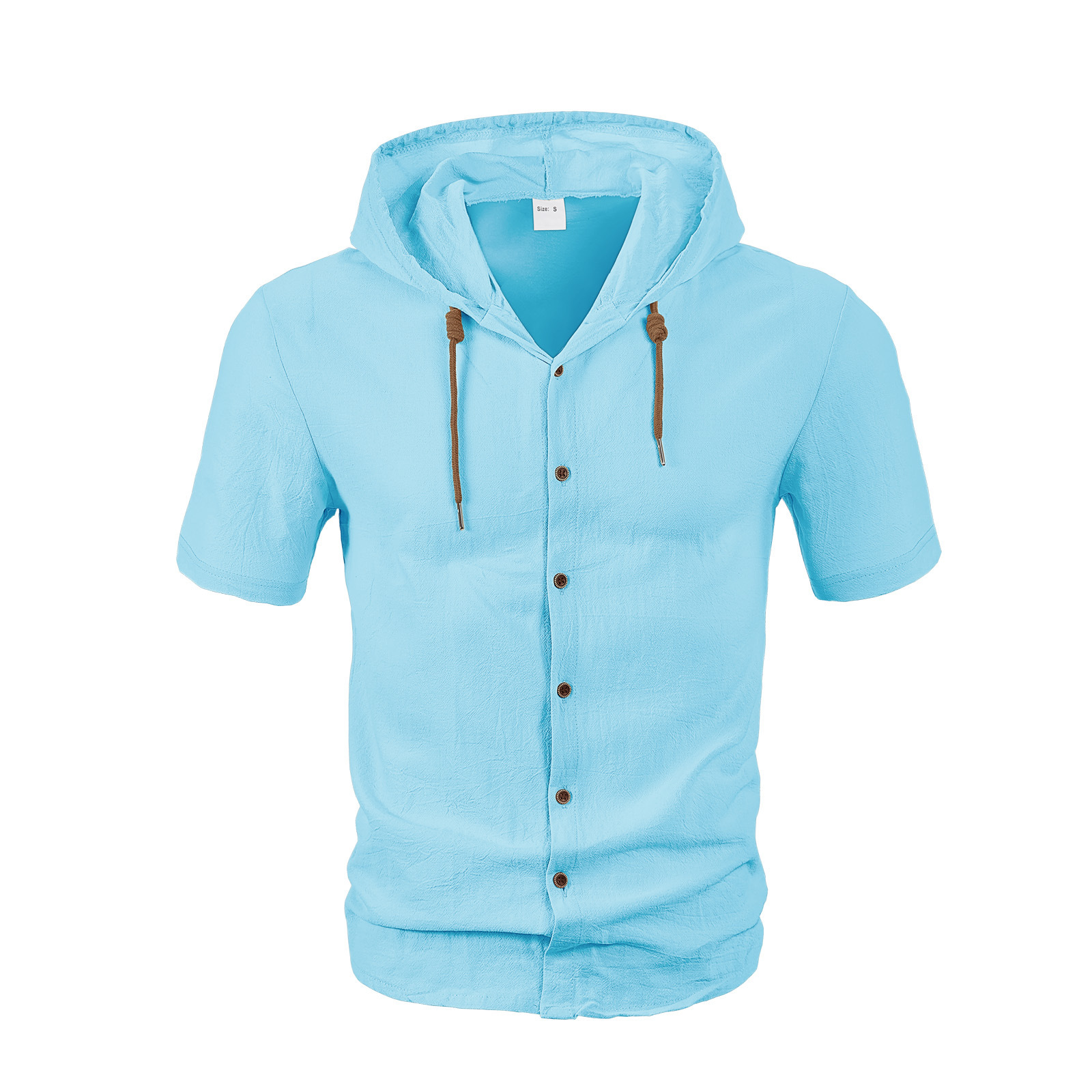 Amazon americano lino camisa de hombre comercio exterior moda ocio verano transpirable delgado con capuzas de manga corta chaqueta cardián