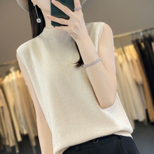 100%纯羊毛针织背心女士西装内搭经典半高领纯色针织坎肩一线成衣