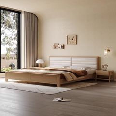 Walnut Solid Wood Bed Nordic Modern Minimalist Influencer Bed 1.8M Single and Double Bed Master Bedroom