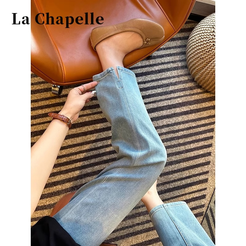 Light Color Split Cigarette Jeans Women's Autumn Pants 2024 Trendy All-match New Arrival Cropped Straight Pants
