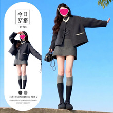 单件/2025秋冬季美式气质宽松减龄短外套高腰遮胯短裙盐系轻熟装