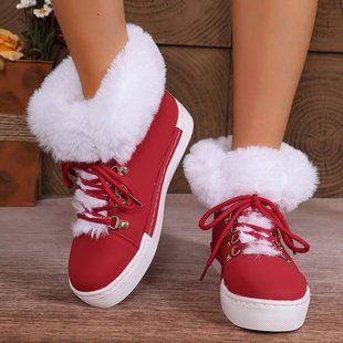 European and American winter short long fur mouth leather snow boots women's cross-border style Foreign trade plus size fleece-lined thick boots Temu