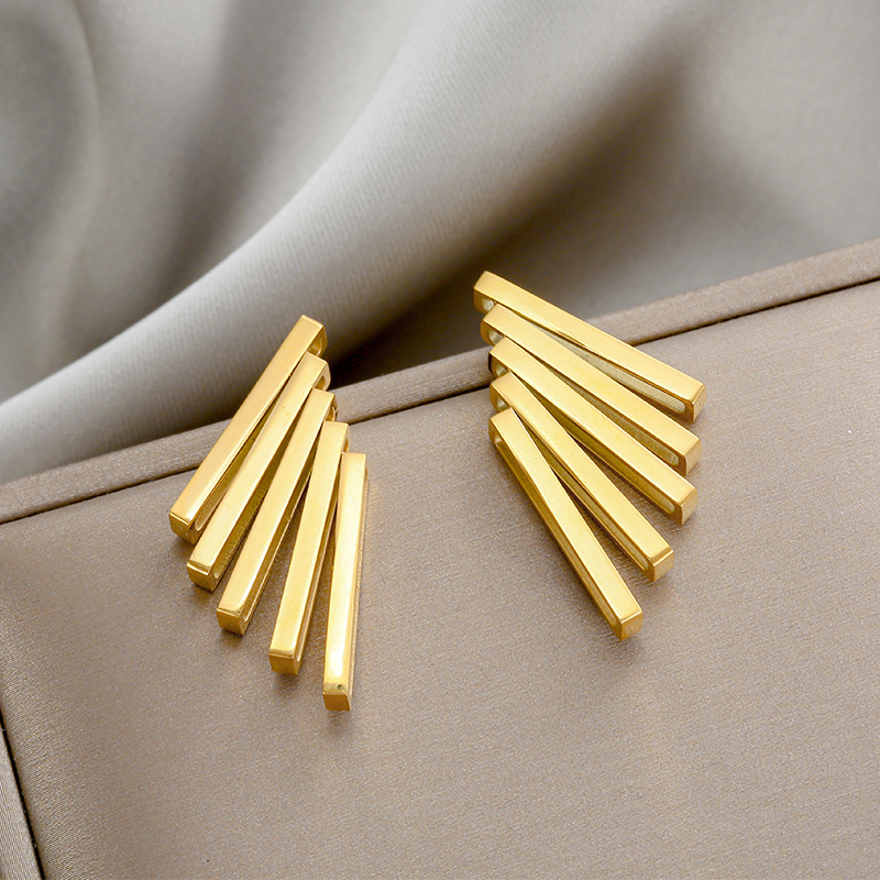 Pendientes geométricos de Bádminton de múltiples capas pendientes de diseño de nicho pendientes de acero de titanio de estilo frío simple elegante estilo coreano