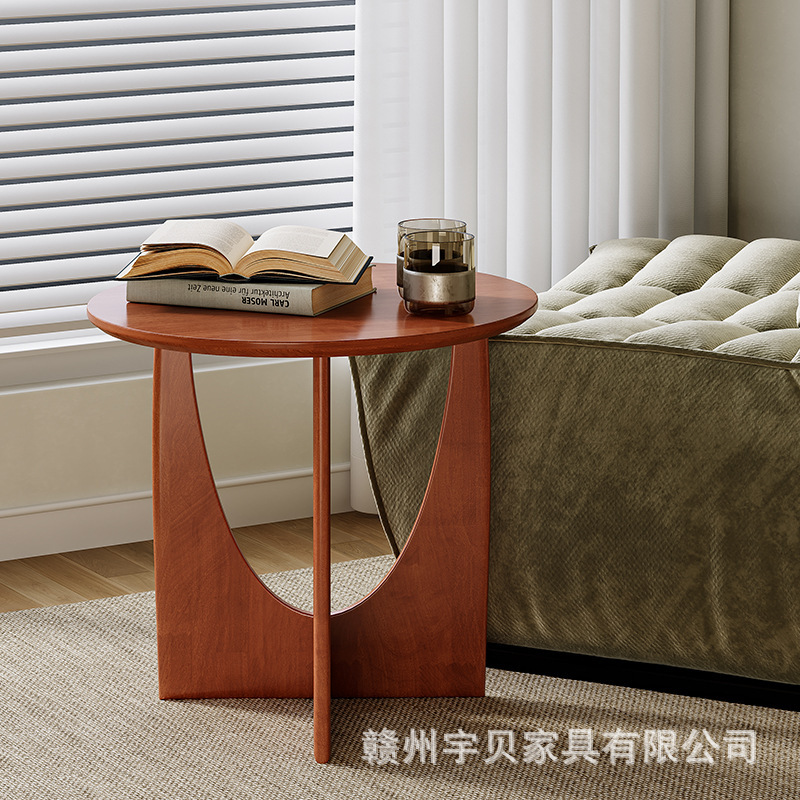 美式复古实木茶几卧室床头边桌圆桌中古风客厅家用小户型沙发边几|undefined