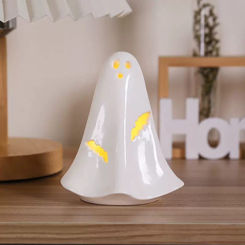 定制可爱幽灵小夜灯摆件套装万圣节家居桌面饰陶瓷工艺品白瓷夜光