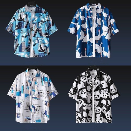 Hawaiian Flower Shirt, Hong Kong Style Loose Trendy Versatile Slouchy Couple Short Sleeve Blouse, Japanese Seaside Flower Shirt