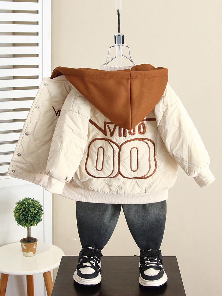 6572 Chaqueta de algodón para niños, abrigo de algodón con efecto de dos piezas, ropa gruesa de estilo coreano para niños, nueva colección otoño-invierno 2026.