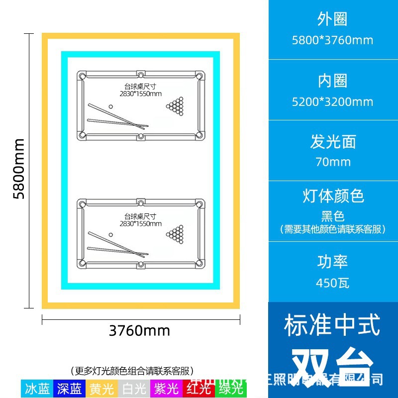 Luz ambiental para billar, lámpara colgante para billar, sala de billar, gimnasio, sala de baile, salón de billar, luz lineal personalizable