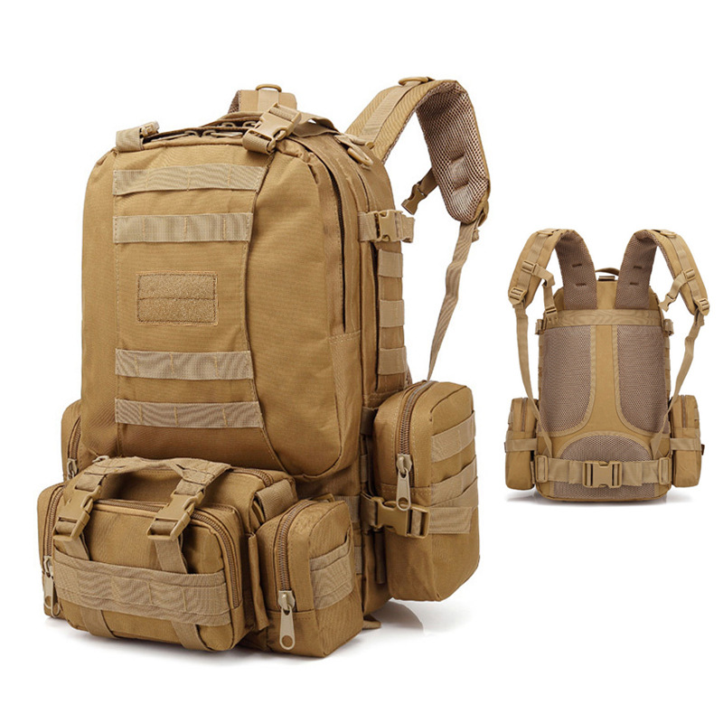 Mochila de montañismo combinada para exteriores de gran capacidad, mochila multifuncional, mochila táctica de viaje de camuflaje militar de tela Oxford para hombres